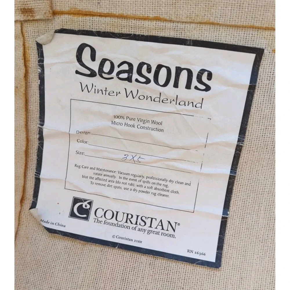 Vintage Micro Hook‎ Rug Wall Hanging Winter Scene Folk Christmas 3' x 5' Wool